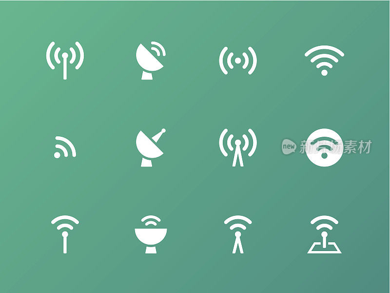 Radio Tower icons on green background.